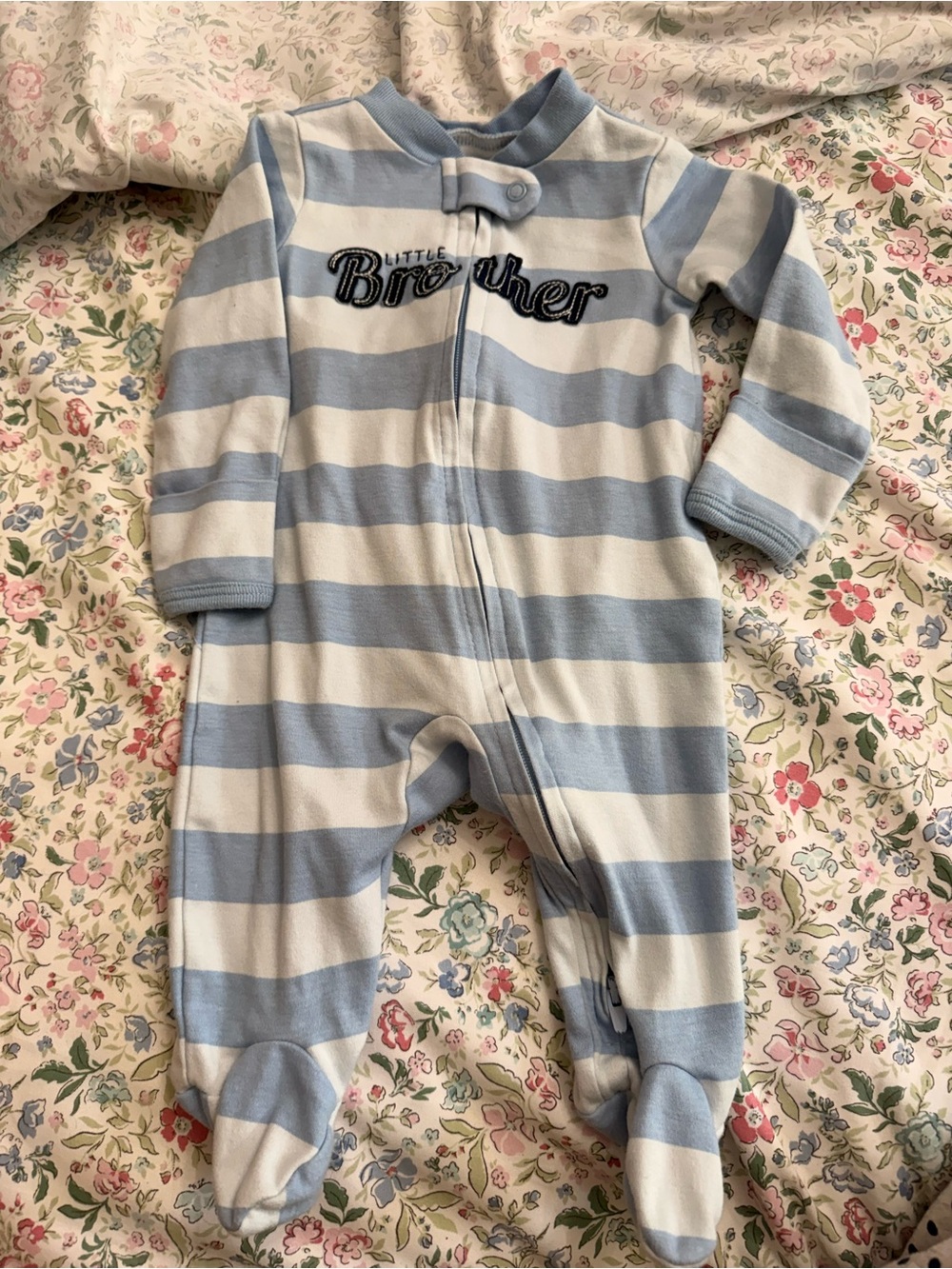 Carter's Blue & White Striped 'Little Brother' Footed One-Piece